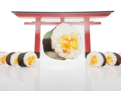 Salmon mix sushi realistic rolls Low-poly 3D model
