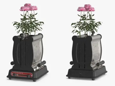 Vintage Toaster Planter with Pink Flowers 3D model