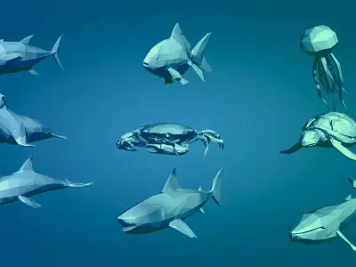 LowPoly Polygonal Cartoon Sea Animals Free 3D model