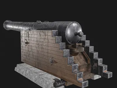 Fortress Cannon Low-poly 3D model
