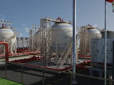 Petroleum Refinery Storage Tanks Low-poly 3D model