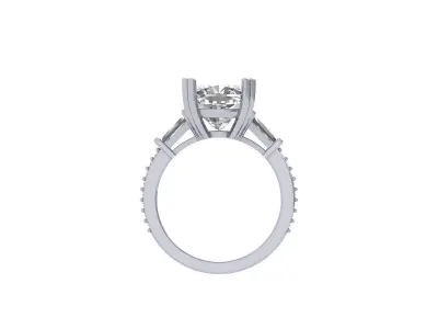 Cushion 3 Stone Bridal Ring 3D print model 5