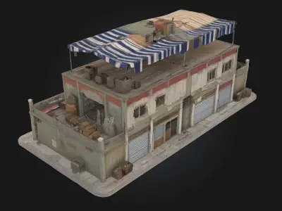 Rooftop Bazaar Building  Marketplace Bustling Above the City 3D model