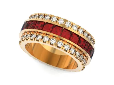 Wedding Ring Princess-cut Sapphire and Diamond 1239 3D print model