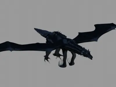 Fantasy Black Dragon Rigged PBR Animated Low-poly 3D model