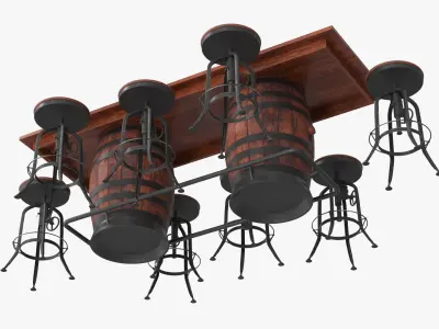  Barrel Base Bar Table with Industrial Bar Stools Brown 
