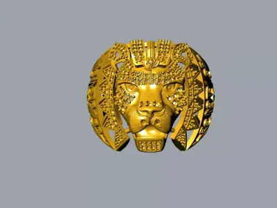 arabic lion ring with gemstone 3dm file 3D print model
