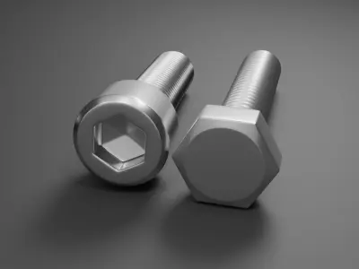 Low Poly Nuts on Bolts  3D model Low-poly 3D model