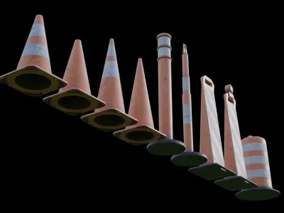 Traffic Cone and Construction Cone 9 set kit 4K 3D model