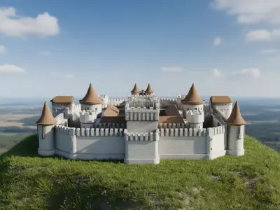 Grand Medieval Mountain Castle 3D Model Low-poly 3D model