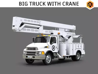 Big Truck With Crane Low-poly 3D model