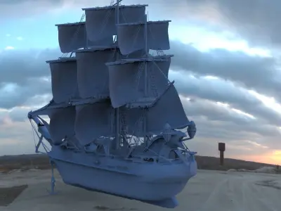 Manowar Fantasy Ship with Frigate Ship 3D model