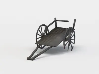 Damaged hay wagon Low-poly 3D model
