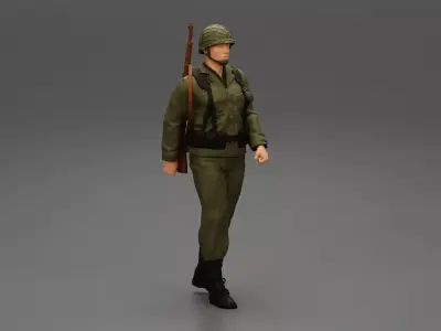 Soldier walking carrying a rifle 3D print model