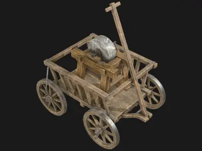 Cart With Old Grindstone 1 Low-poly 3D model
