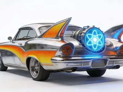 Atompunk Retro Futuristic Atomic Car 3D Model Low-poly 3D model purchase