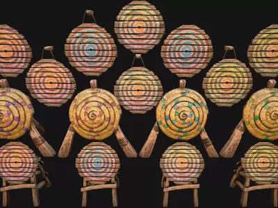 Medieval Wooden Target Furniture Training Camp Pack Low-poly 3D model