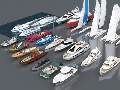 29 Yachts and Boats collection Low-poly 3D model