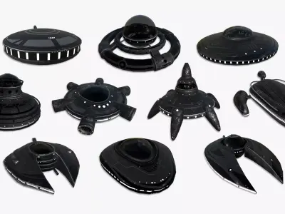 10 Alien Spaceships UFO Collection J Black - Spacecraft Design 3D Model Pack