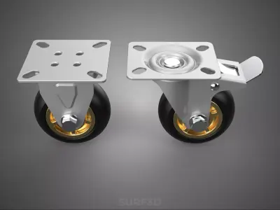 PAIR SET SWIVEL FIXED RIGID CASTER CASTOR ROLLER WHEEL TIRE LOCK 3D model