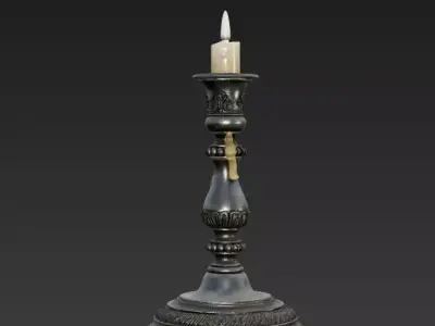 Gothic Ornamental Silver Candlestick Game Ready PBR 3D model