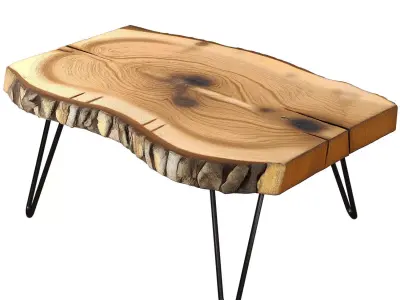 Wooden coffee side table made of Slab wood in Rustic Eco Loft  3D model