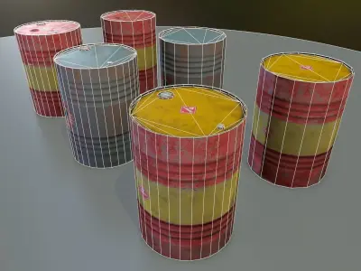 PBR Metal barrels Low-poly 3D model