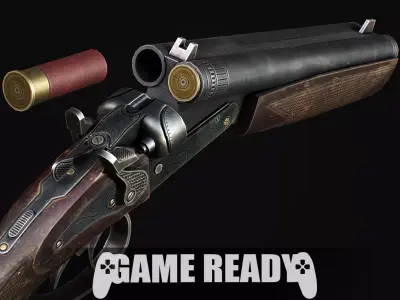 Double Barrel Shotgun - PBR Game Ready Low-poly 3D model