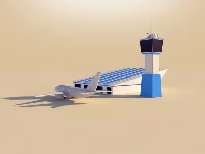 Cartoon Low Poly Airport Low-poly 3D model