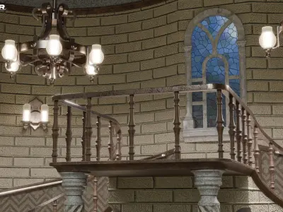 Vintage Hall Staircase Low-poly 3D model