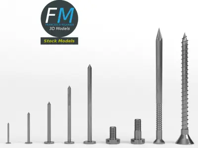 Iron nails and screws set 3D model