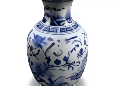 Blue and White Porcelain Vase Low-poly 3D model