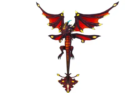 Low Poly Monster Red Young Winged Dragon Low-poly 3D model