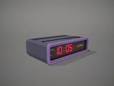 Purple Stylized Digital Alarm Clock Low-poly 3D model