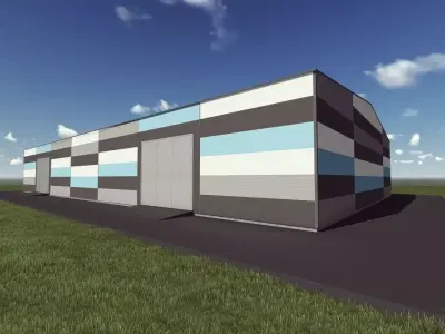 Warehouse industrial building with stripes Low-poly 3D model