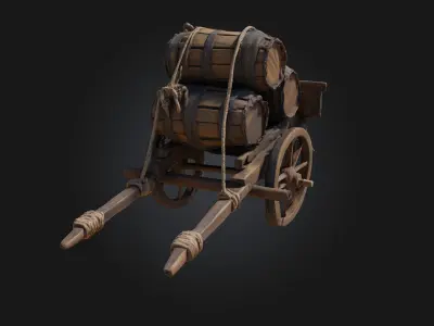Barrel Cart  Rustic Utility on Wheeled Framework 3D model