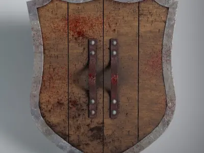 Shield wooden with blood Low-poly 3D model