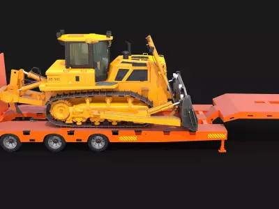 Low Loader Trailer with Bulldozer 3D model