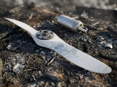 Torn off parts of the Shahed drone after its crash Low-poly 3D model