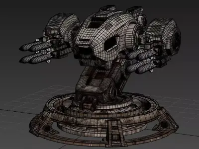 Sci-Fi Heavy Missile Defense Turret - PBR Game Ready Free 3D model