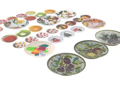Fruit Designed Plates Set 3D model