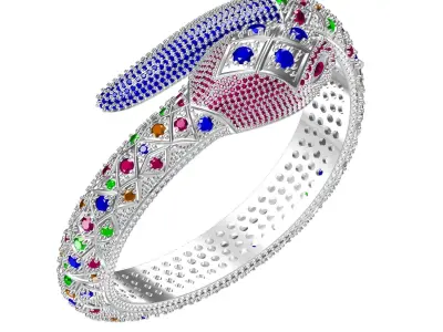 Antique Snake Multi Colour Gemstone Bracelet 3D print model
