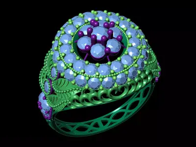 Big Flower Cluster Gem  Ring STL CAD File 3D print model