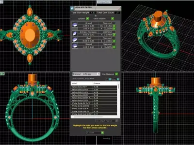 Antique Inspired Oval Diamond Ring Gold Ornate Womens Ring 3D print model