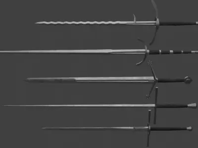Set of Five Two-Handed Swords Low-poly 3D model