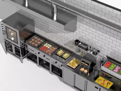 Kitchen Production Line 3D Model Low-poly 3D model