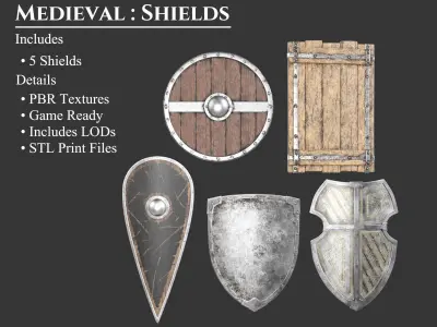 Medieval Collection Weapons Shields 3D Model Pack