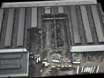 factory destroyed industrial roofs drone photogrammetry 3D model