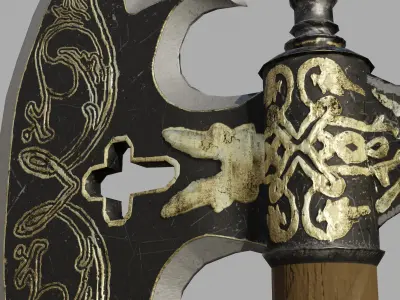 Medieval fantasy axe Low-poly 3D model