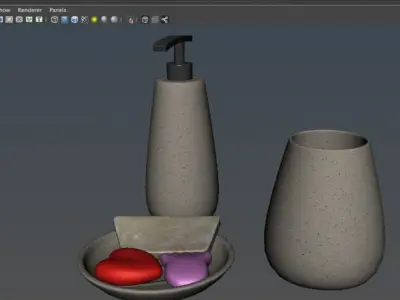 Bath set bathroom with soap dispenser and two bowls 3D model